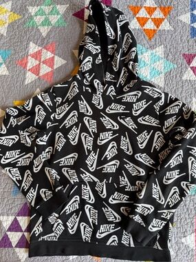 Nike Black Hoodie with White Allover Logo